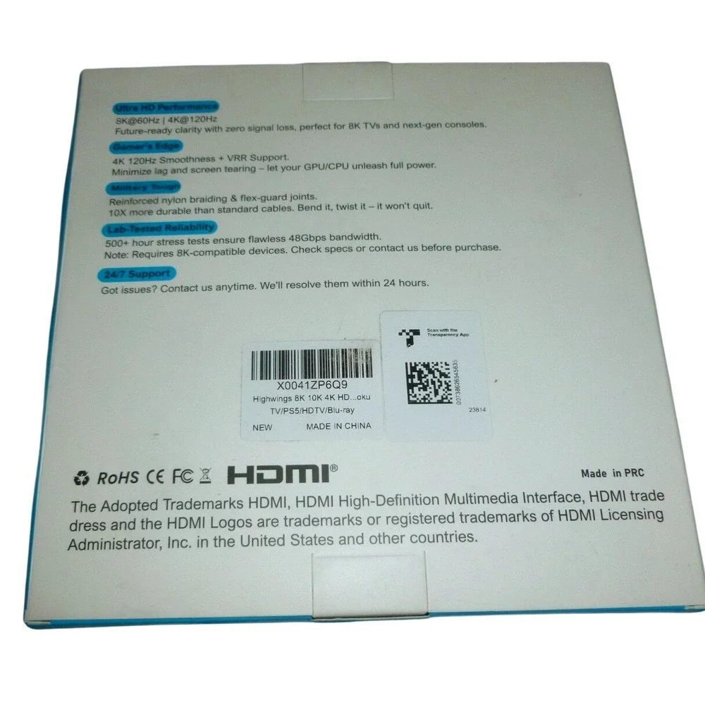Highwings Ultra‎ High Speed HDMI Cable 8K 60Hz 120Hz 48Gbps Braided Nylon PS5 PC